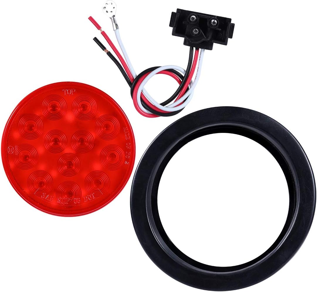 4inch Round Red LED Trailer Tail Lights ( Pack of 8 ) Grommet Plug Included Stop Turn Signal Lights for Truck Trailer RV Boat Bus Waterproof