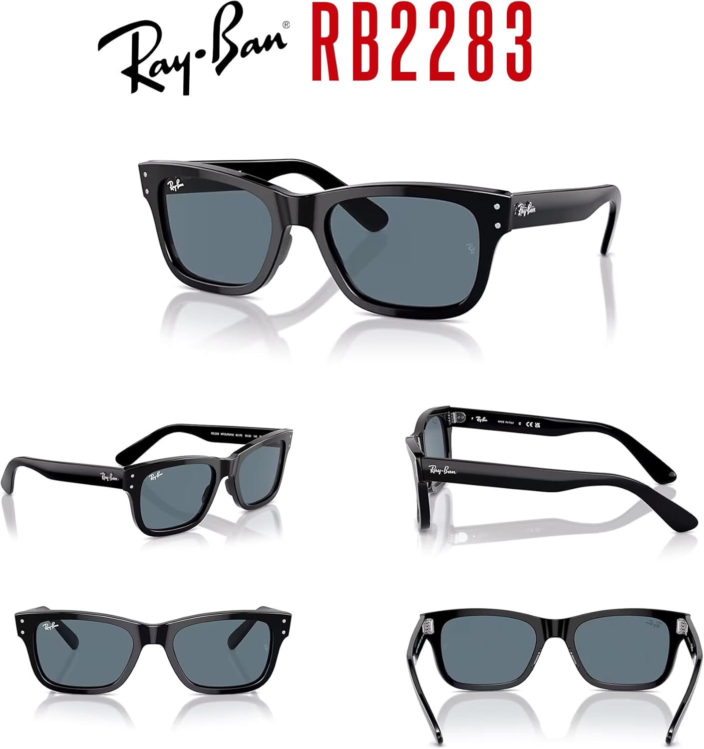 Ray-Ban Mr Burbank RB2283 Rectangular Sunglasses for Men +BUNDLE with ACCESSORY EYEWEAR KIT - Image 7