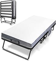 Hitatune Folding Bed with Mattress - Portable Rollaway Guest Bed for Adults, 75x31", Strong Metal Frame, Wood Slats, Removable Cover, Side Pocket