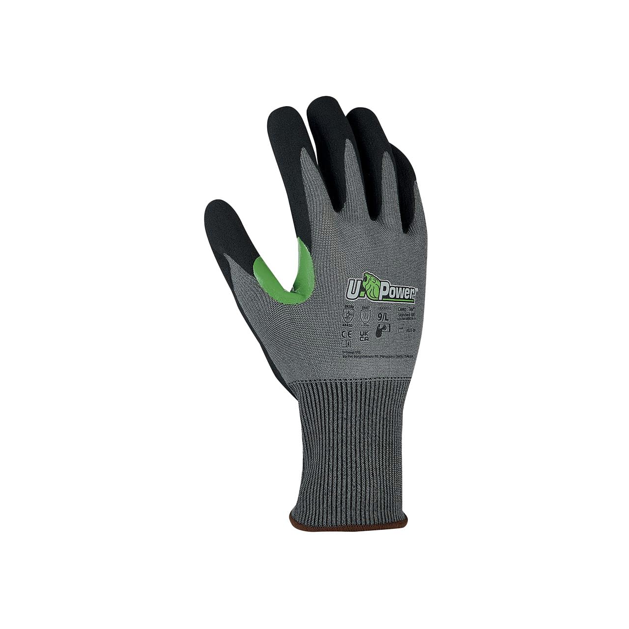 U Power Jasper Guante trabajo seguridad Soporte HPPE Goldsilk Recubrimiento nitrilo Refuerzo microespuma policía Índice resistencia al corte D Protección contra riesgos mecánicos Gris 8/M 144 piezas