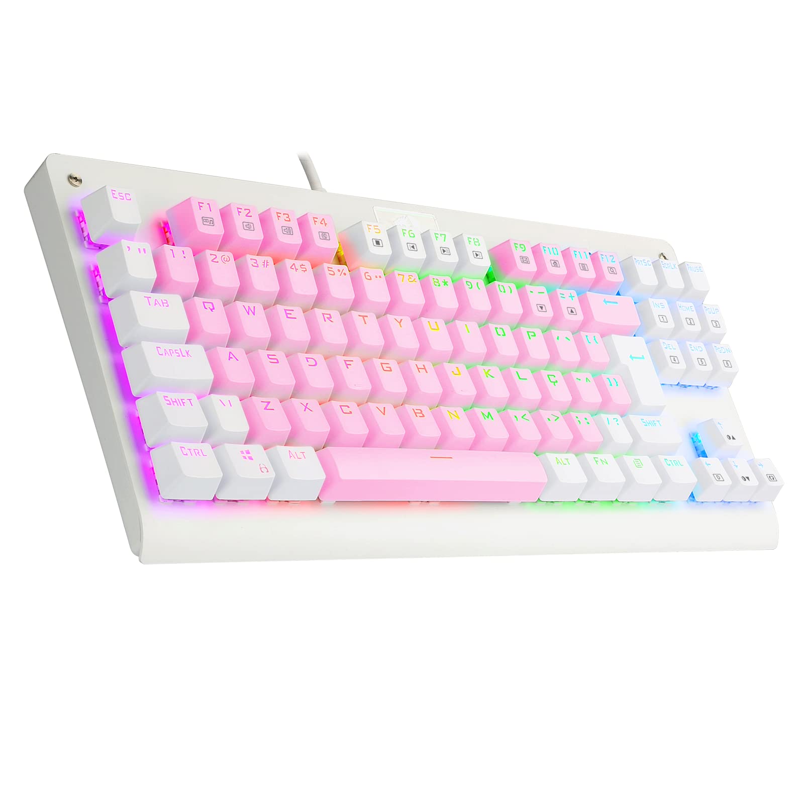 TECLADO MECANICO GAMER DARK AVENGER RAINBOW ROSA COM BRANCO SWITCH MARROM ABNT2