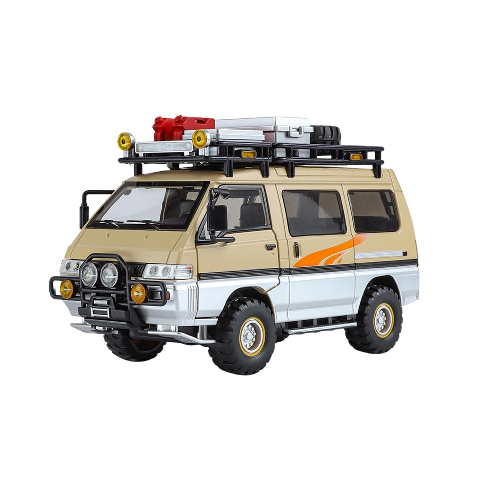 FOLODA 6 Türen öffnendes 1/24 Minivan Modellauto mit Federaufhängung, helles Licht, klare Soundeffekte, Lernspielzeug, Simulationsfahrzeug, Stoßdämpfungsspielzeug