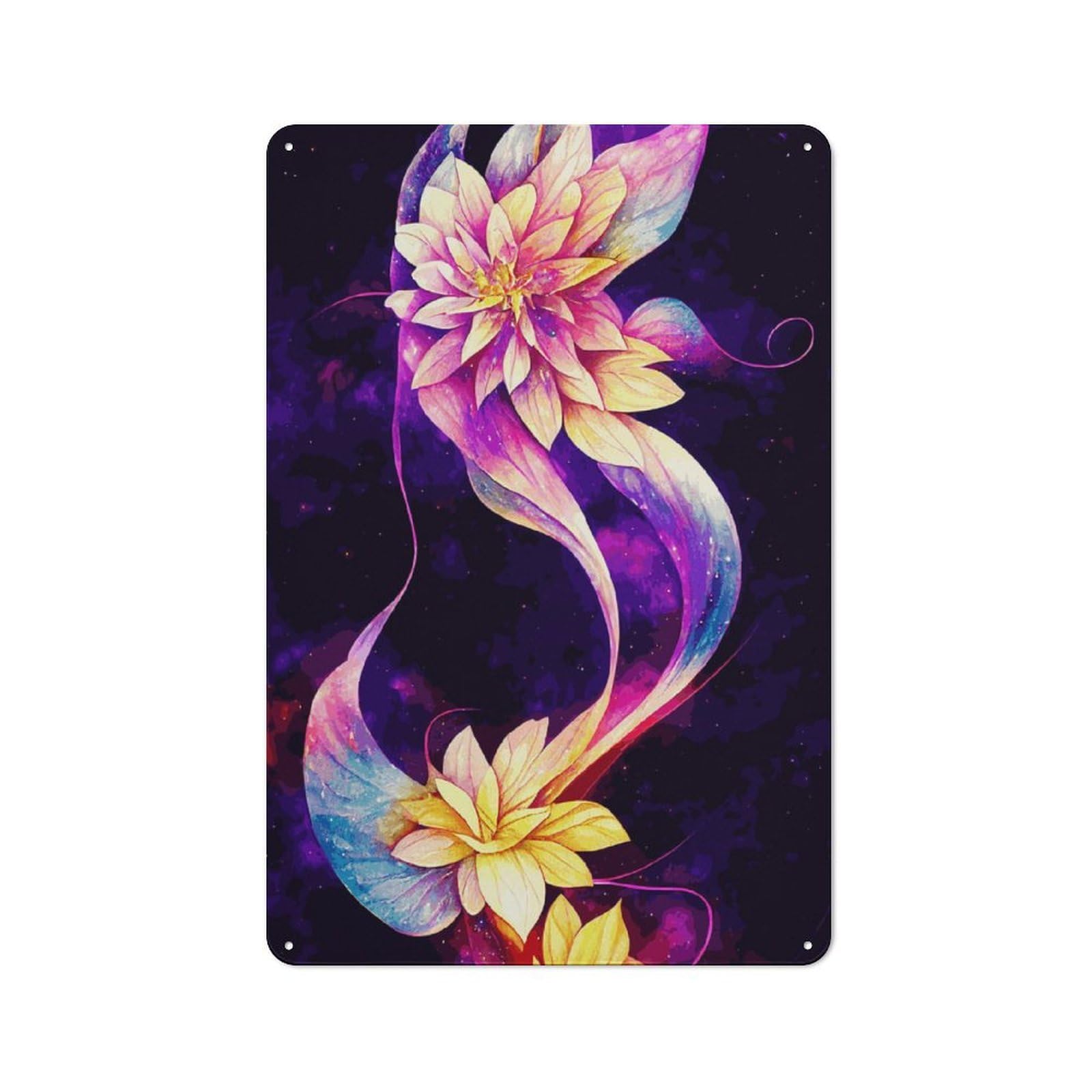 Junmoney Style-6 Tin Wall Plaque 30X20cm With Celestial Flower Wall Art For Garage Wall, Suited To People Furnishing A Garage