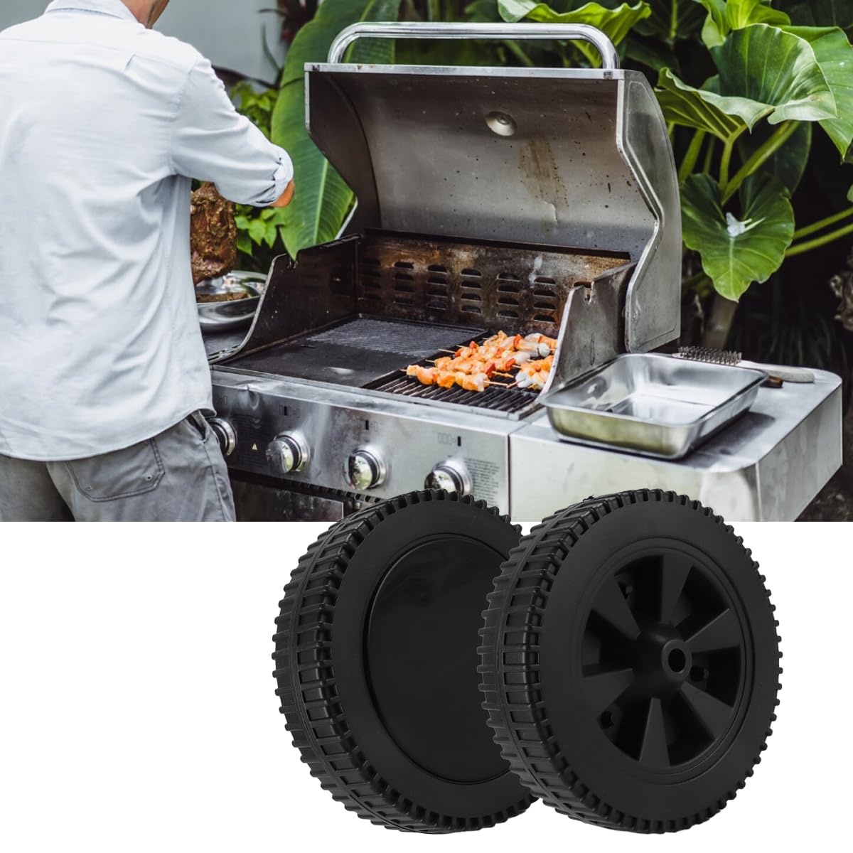 2 Pezzi di Ricambio per Ruote da 7 Pollici per Barbecue, Accessori per Ruote in plastica per Barbecue (175 mm)