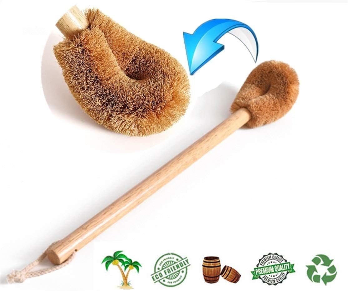Wooden Toilet Brush, Natural Coconut Fibre Toilet Bowl Brush, Wood Handle Cleaning Brush, for Bathroom Toilet