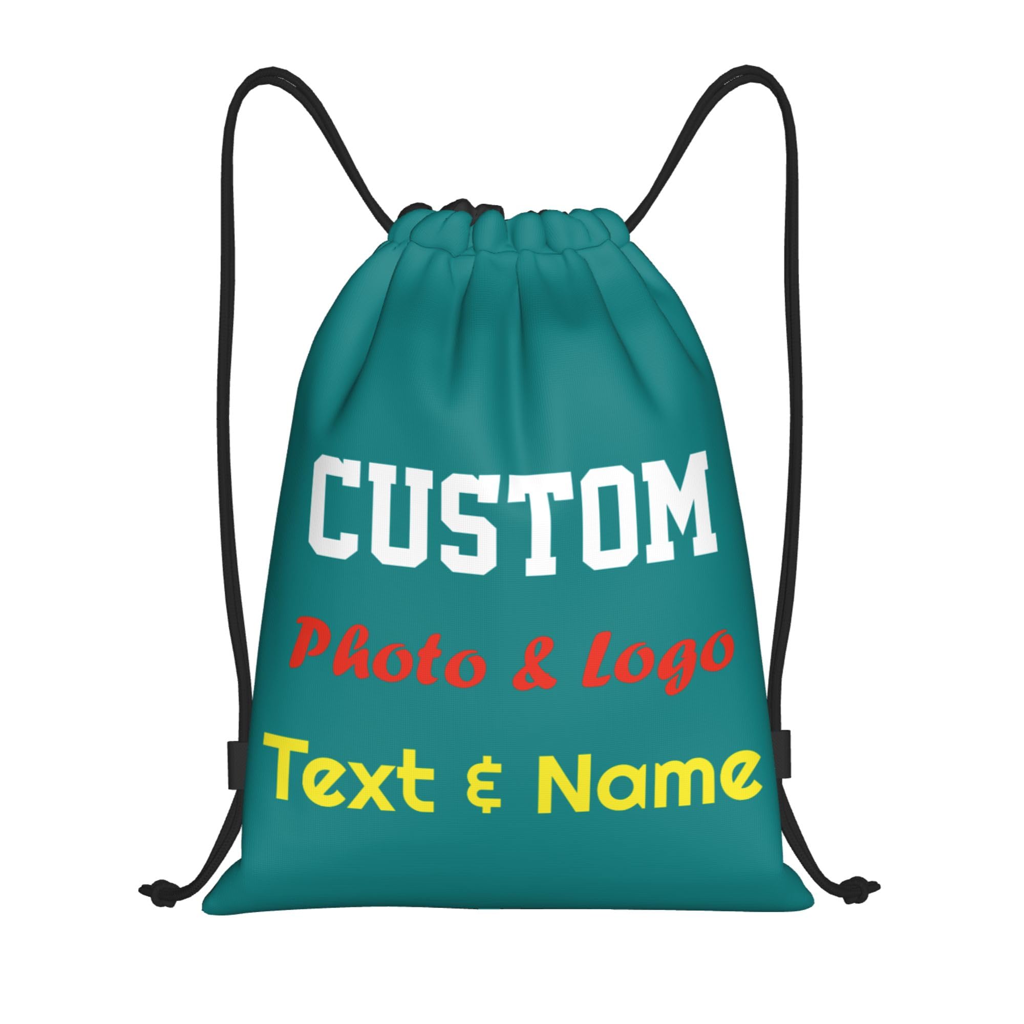 Personalised Drawstring Bag Custom Drawstring Backpack with Your Own Photo/Logo/Text/Name, Design Drawstring Gym Swimming Yoga Bag for Kids Women Men, Customised Knapsack for Sports Business, Teal, S โ image 1