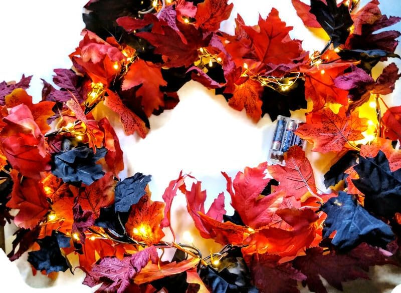 Miniatura 3 de Lighted Leaf Garland 6ft Length with Battery Powered Warm White LED Lights