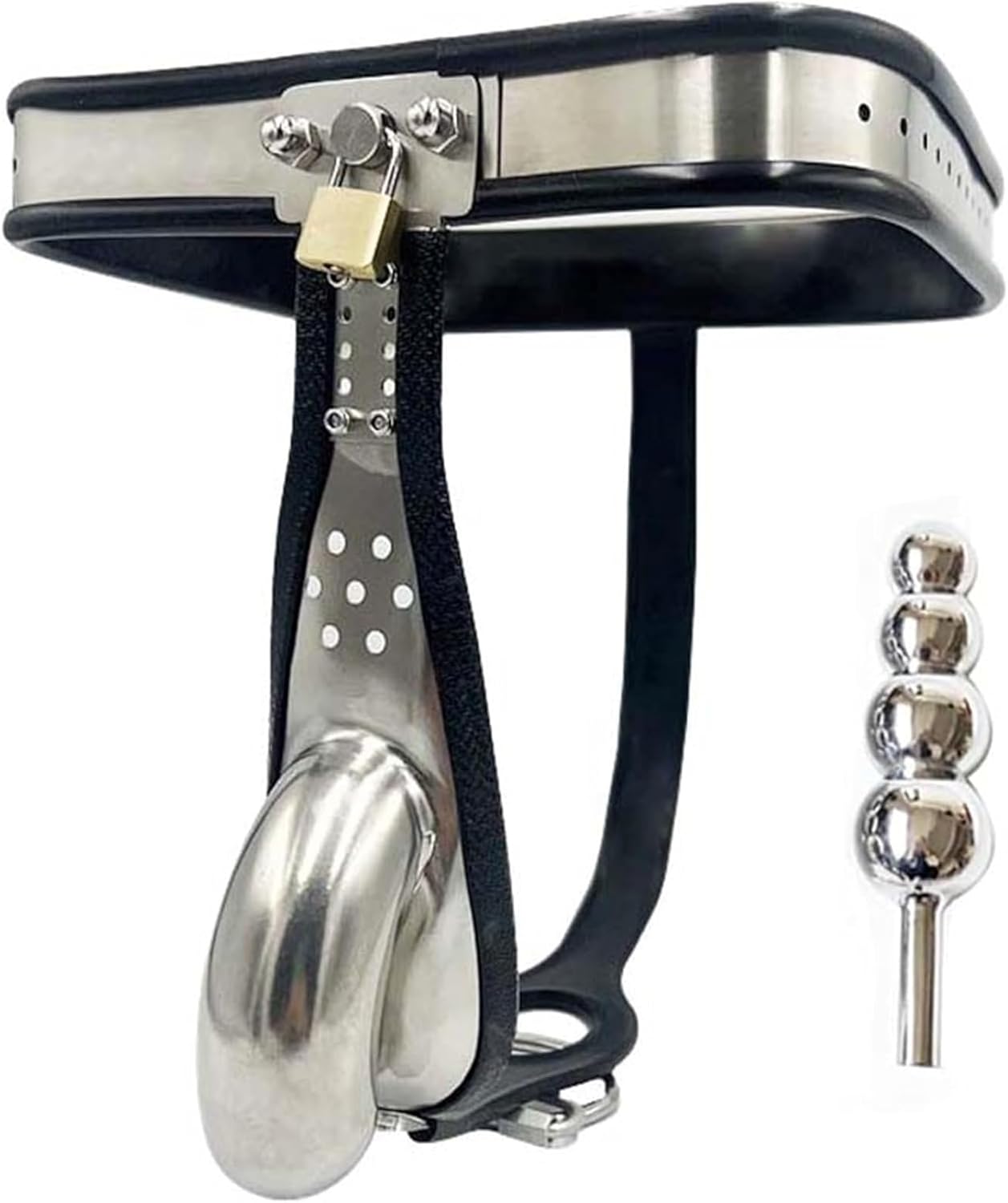SM Stainless Steel Chastity Belt for Men with Anal Plug & Lock, Fetish Bondage Chastity Cage, Men's Chastity Cage, Penis Cage Set, Sex Toy for Men