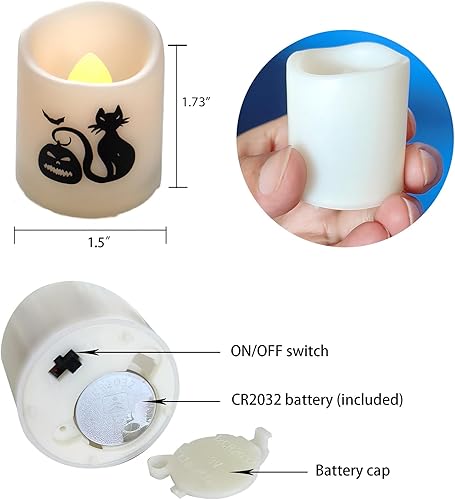 Miniatura 3 de Paquete de 6 velas parpadeantes sin llama de Halloween con temporizador de 6 horas, velas votivas de más de 200 horas que funcionan con pilas, velas