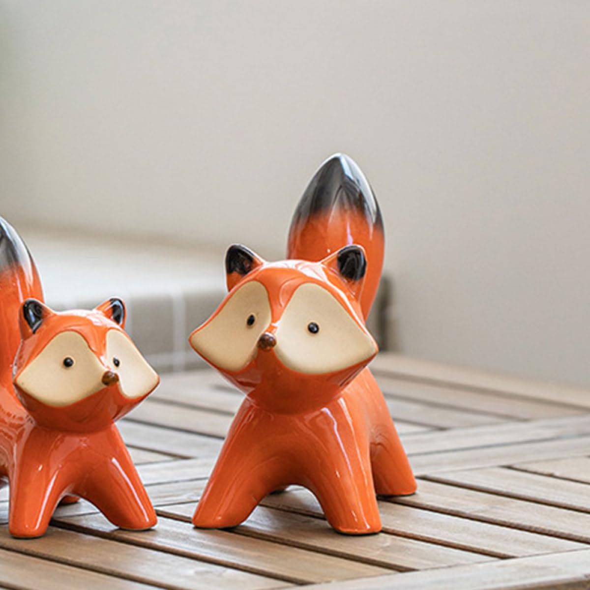 Céramique Figurine Ornementale Lot de 2, Renard Rouge