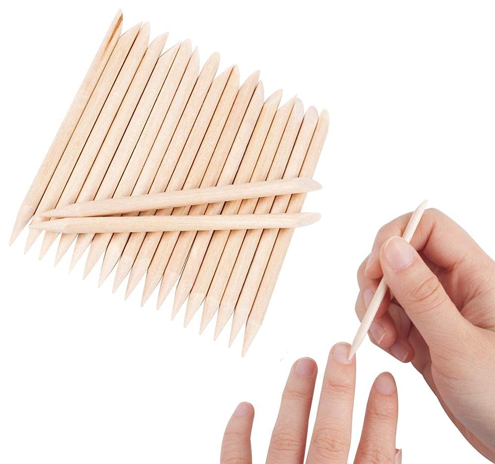 100 Pieces Orange Wood Nail Sticks Double Sided Wood Pusher Manicure Pedicure Tool (7.5 CM)