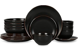 Stone Lain Brasa Black Stoneware Modern 16-Piece Dinnerware Set