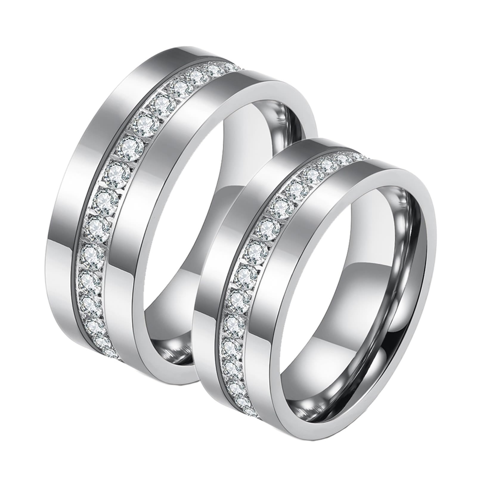 Wycian Bague de Mariage pour Femme, Alliance Couple Titane 2 Pezzi Acier Inoxydable Bague en Argent 8 mm avec Zircone Taille Femme 54 Homme 54