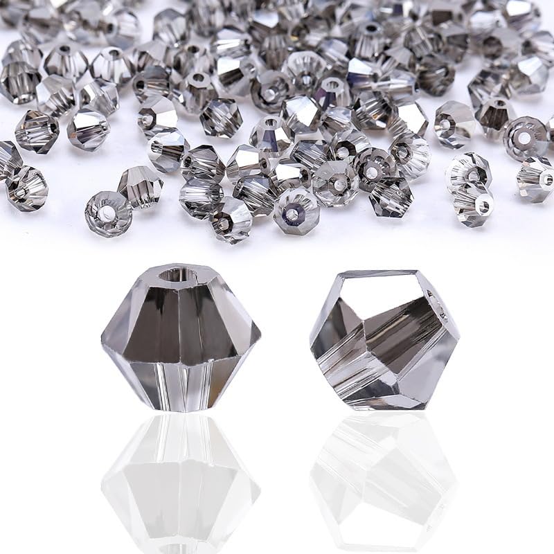 Zestaw wielokolorowych koralików Bicone Crystal Beads - koraliki szklane 3-6 mm do wyrobu biżuterii i projektów rękodzielniczych(Transparent Gray,6MM about 280PCS)
