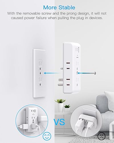 Miniatura 6 de Extensor de toma de corriente múltiple, 6 divisores de toma de corriente eléctrica con 3 puertos USB (2 USB C), tira de alimentación múltiple