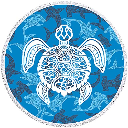 CNNLUG Turtle Round Beach Towel 60X60Inch,Sea Turtle Decorative Beach Towel Soft Beach Towel for Kids and Women