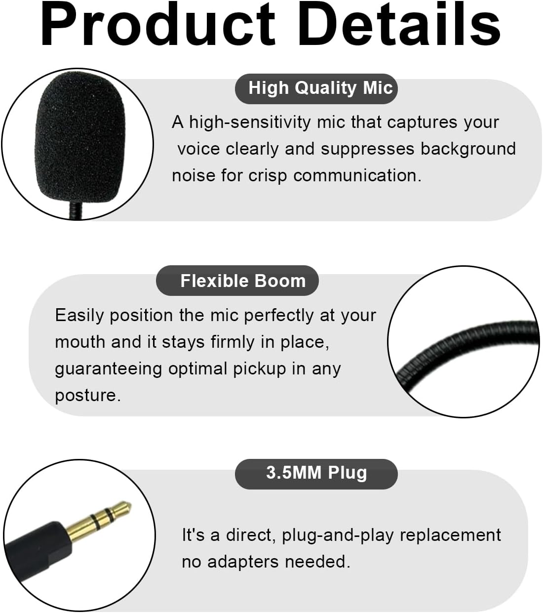 Replacement Microphone for Razer Barracuda X Gaming Headsets Noise Cancelling Crystal Clear Voice Boom Mic for Switch PS5 PS4 Mac PC Computer, 3.5 mm Jack image 5