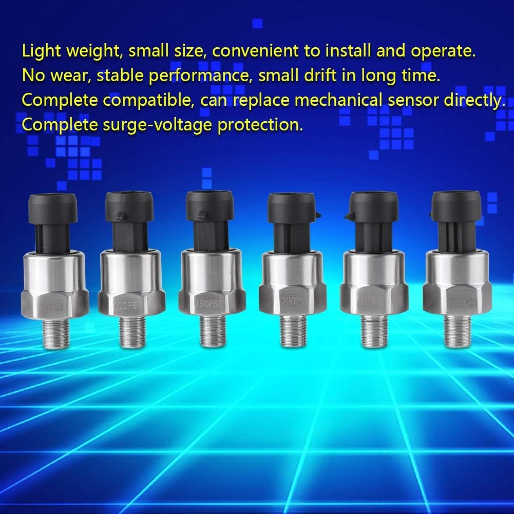 Pressure Transducer Sender Sensor for Oil Fuel Air Water, 1/8"NPT Thread Stainless Steel Pressure Sensor 30 psi/ 100 psi/150 psi/200 psi/300 psi/500 psi Optional(100PSI)