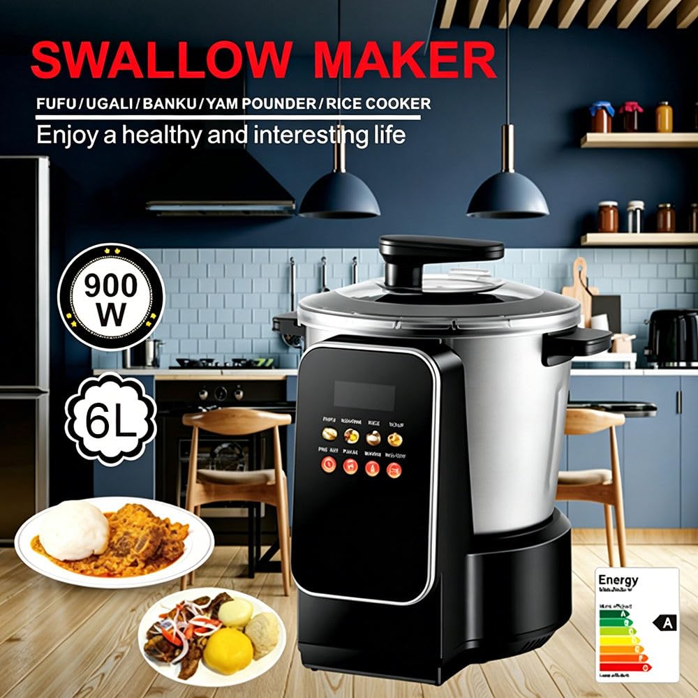 Urządzenie Do Ubijania Fufu, Ubijak Do Yam 6L, 900W, Automatyczna Kuchenka Z Dotykowym Sterowaniem Led, Utrzymywanie Ciepła I Ustawienia 24-Godzinne Dla Fufu, Ugali, Banku, Ryżu I Zupy