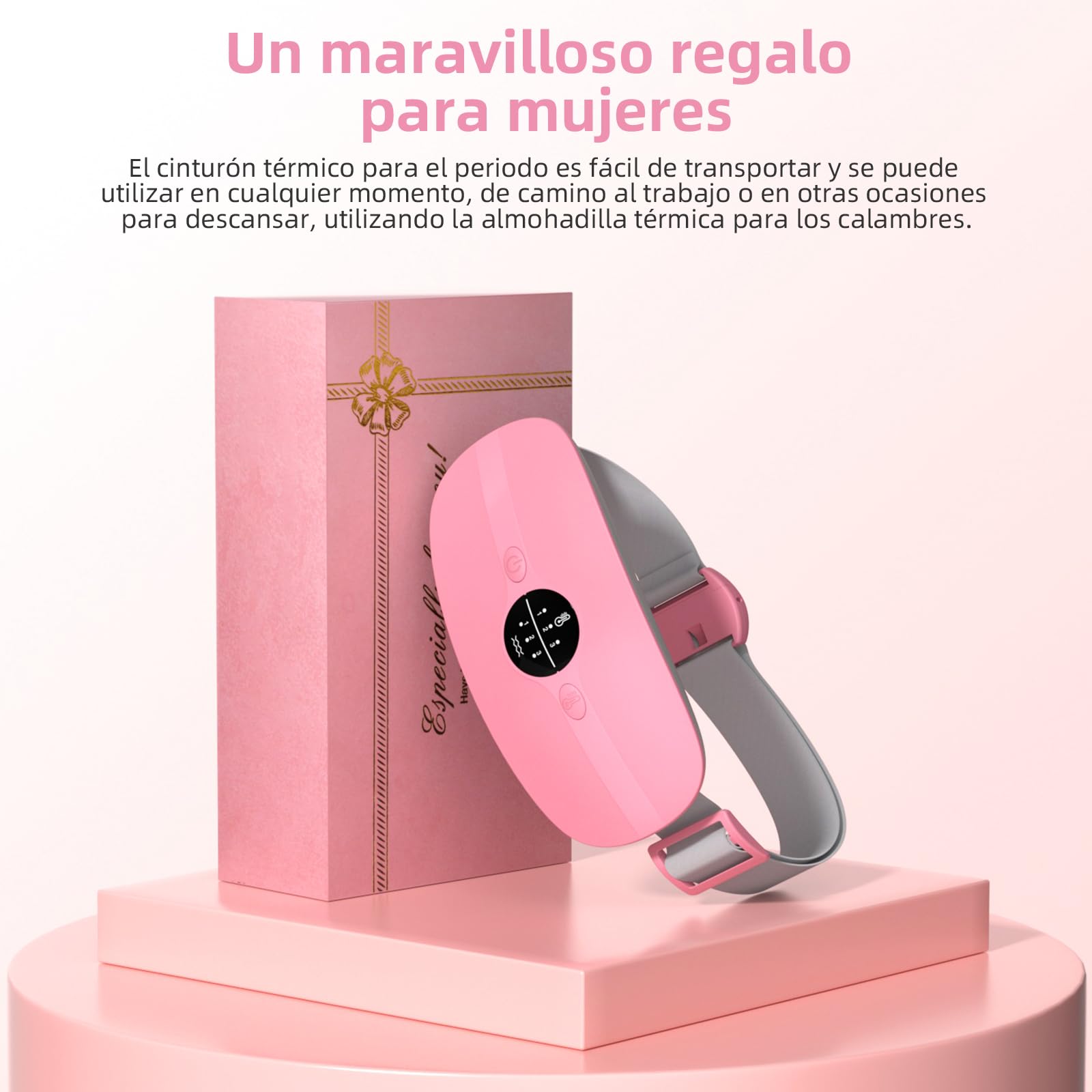 Almohadilla térmica menstrual,Cinturón de Calentamiento Eléctrico USB para el Vientre,3 Niveles de Calor y 3 Modos de Masaje,Soporte de Espalda Calentado para Alivio Dolor Menstrual (Rose)