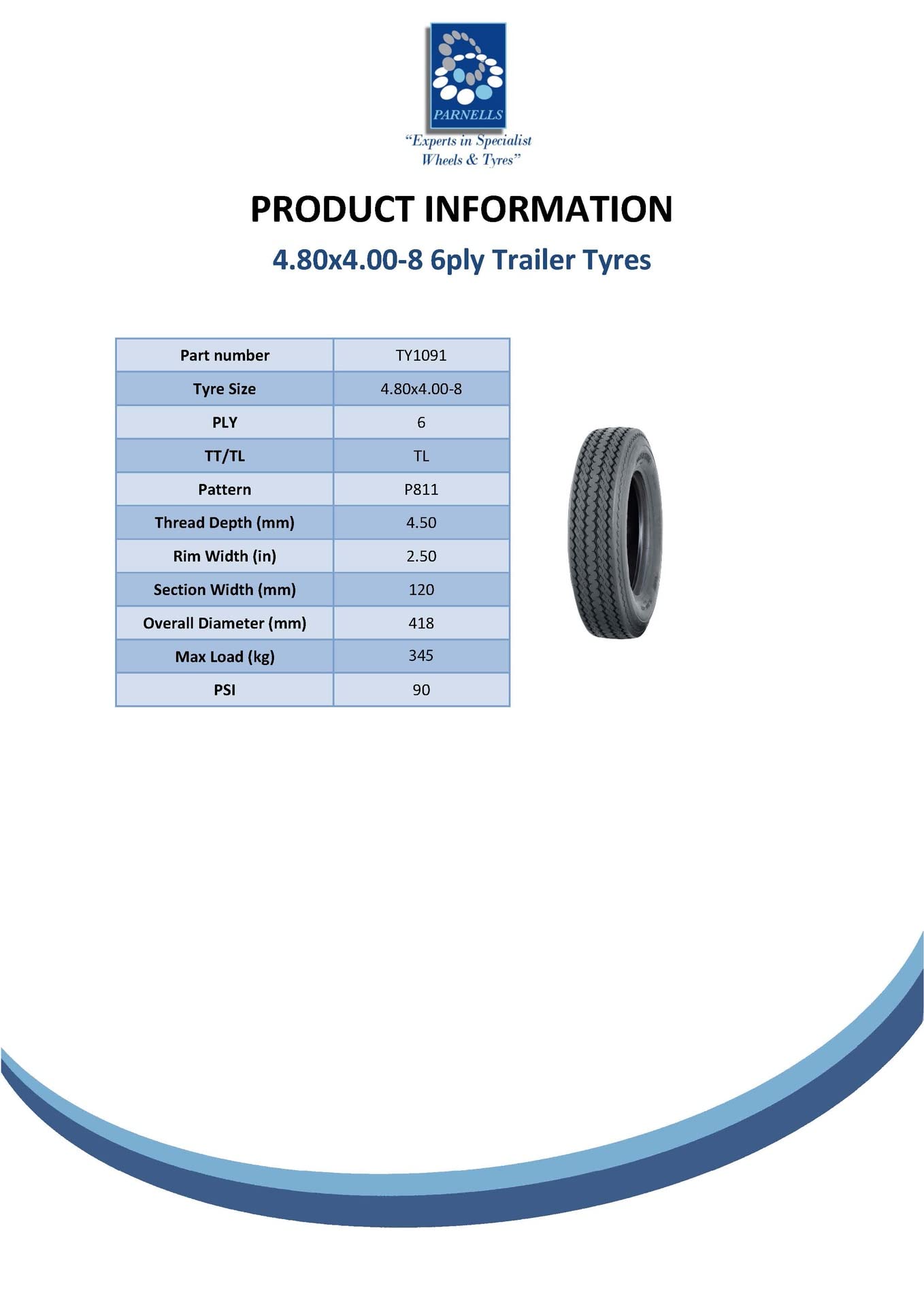 Parnells 4.80/4.00-8 Légal Haute Vitesse Roue Pneu & 265kgs Chaque, 400 8 4 Plis 100mm PCD