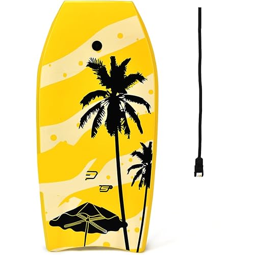 LDAILY Body Board for Beach, 33/37/41” Lightweight Bodyboard with EPS Core, XPE Deck & HDPE Slick Bottom, Dual Channels & Wrist Leash for Youth, Adults, Surf Board for Sea, River