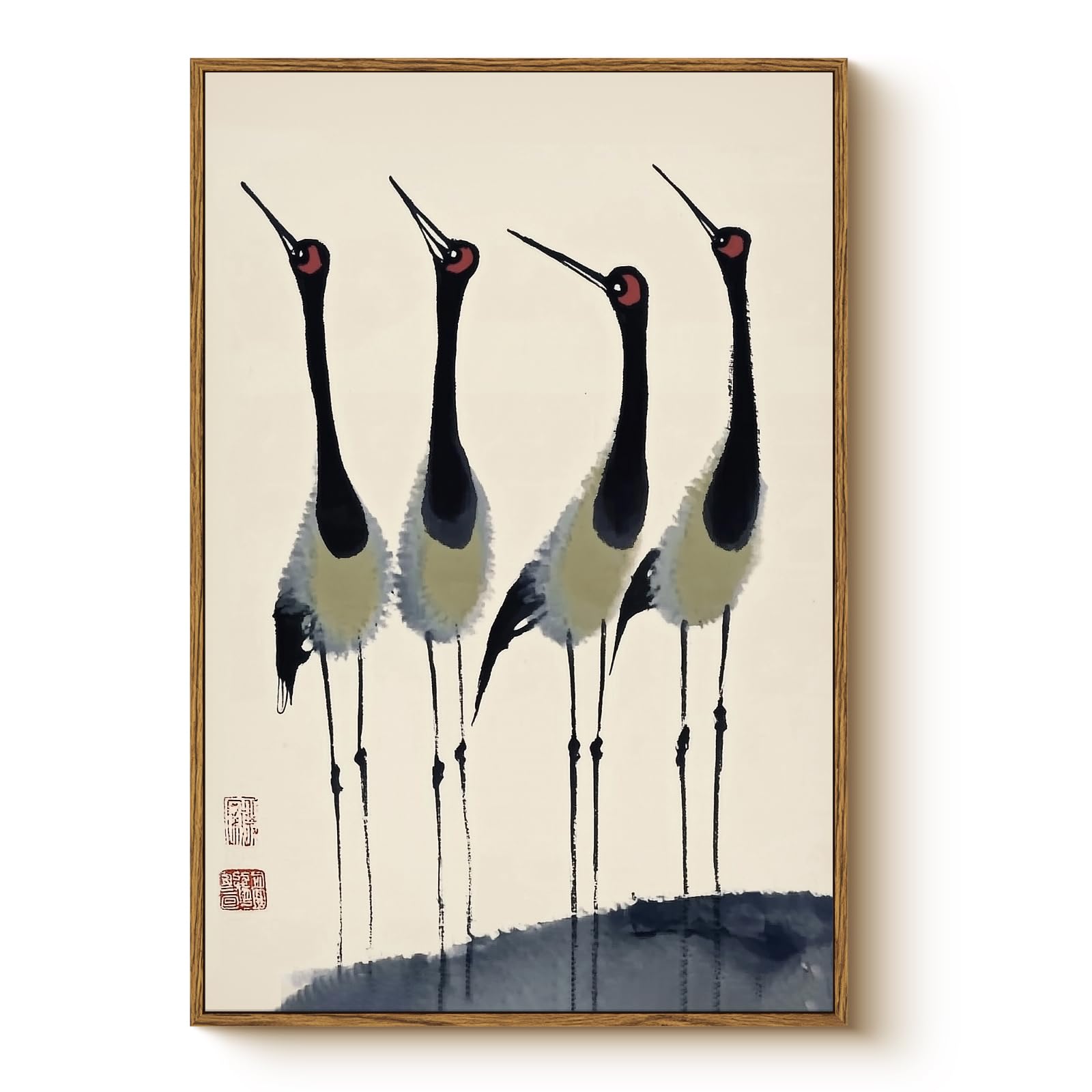 Photo 1 of WHASAYART Framed Ink Crane Wall Art 16x24