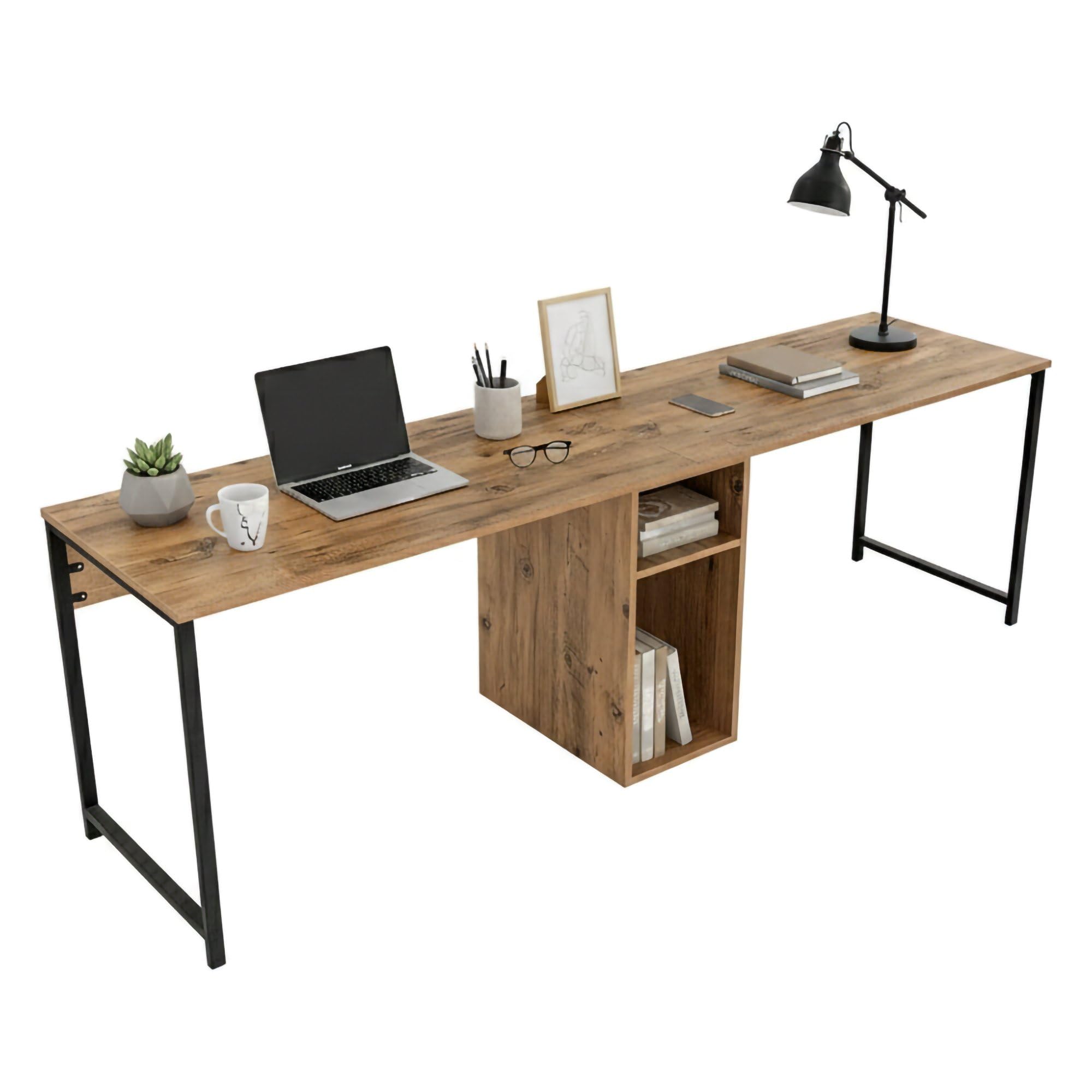 Dmora - Scrivania Caprioli, Scrittoio Multiuso, Tavolo per Ufficio Porta PC, Piano di Lavoro, 240x60 h74 cm, Pino e Nero