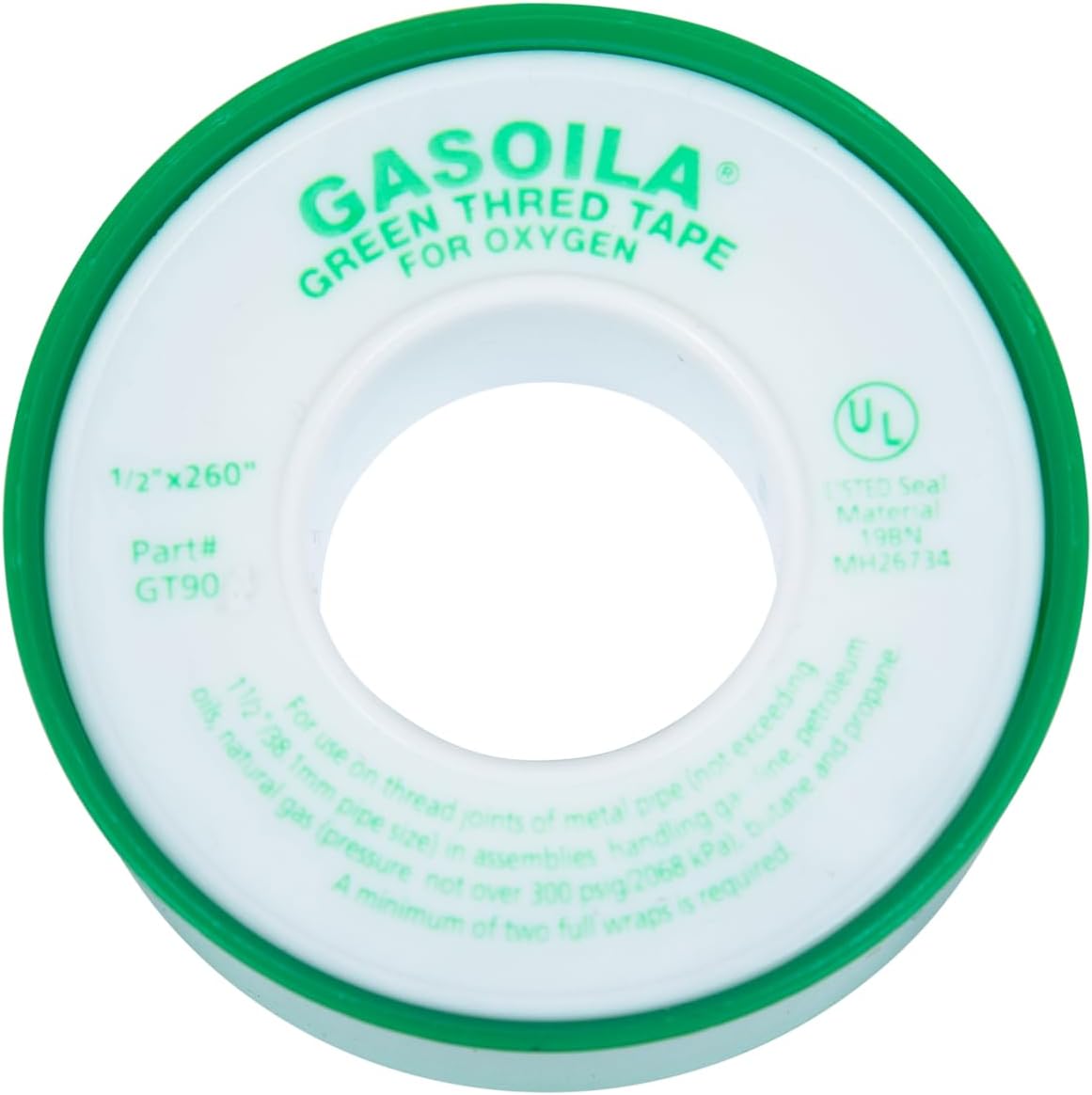 Green PTFE Thread Seal Tape – Professional-Grade High-Density Thread Tape for Oxygen Lines – Leak-Proof Seal, Non-Toxic (1/2 Inch x 260 Inch Roll)