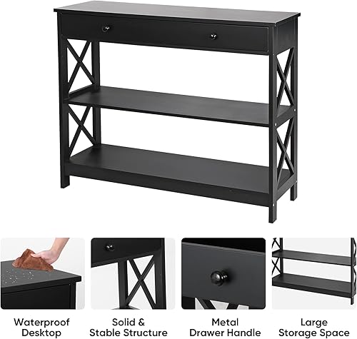Miniatura 4 de SUPER DEAL Mesa consola estrecha de 39.5 pulgadas, mesa de entrada de 3 niveles, mesa auxiliar con cajón y estantes de almacenamiento para pasillo,