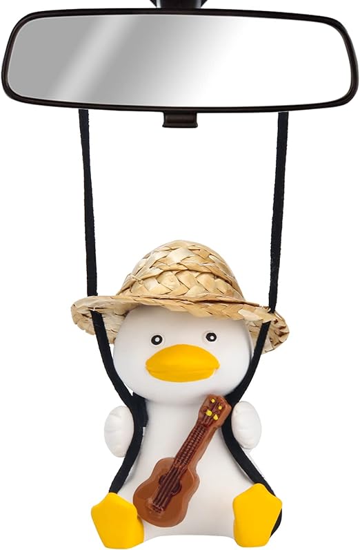 Swinging Duck Car Rear View Mirror Hanging Ornament Flying Duck, Swing Guitar Duck