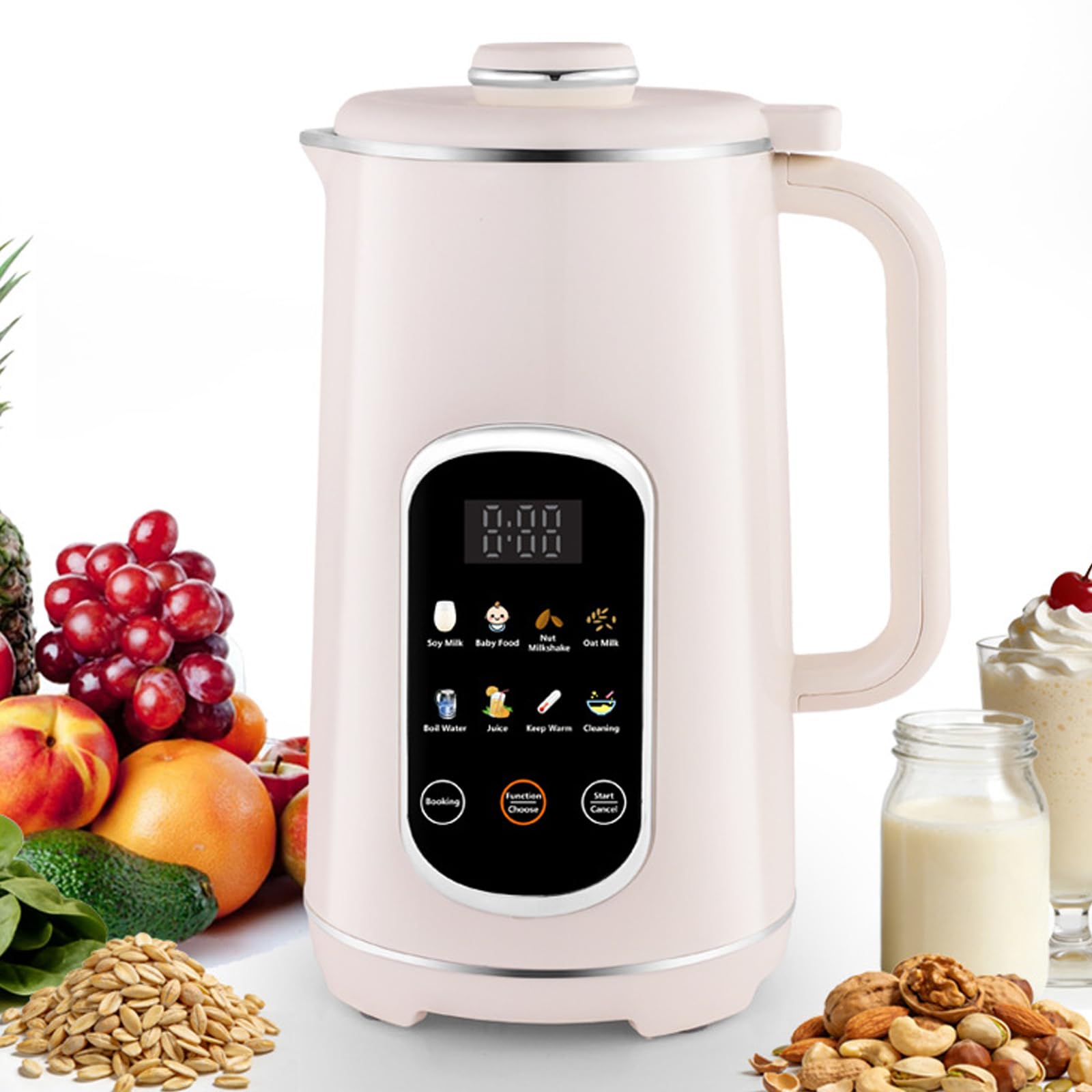 Macchina Automatica per Latte di Soia 1,2 L, 8-in-1 con Timer 12 Ore | 12 Lame, Frullatura dei Legumi Secchi Senza Ammollo, Autopulizia ad Alta Temperatura per Mandorla, Avena, Cocco e Soia