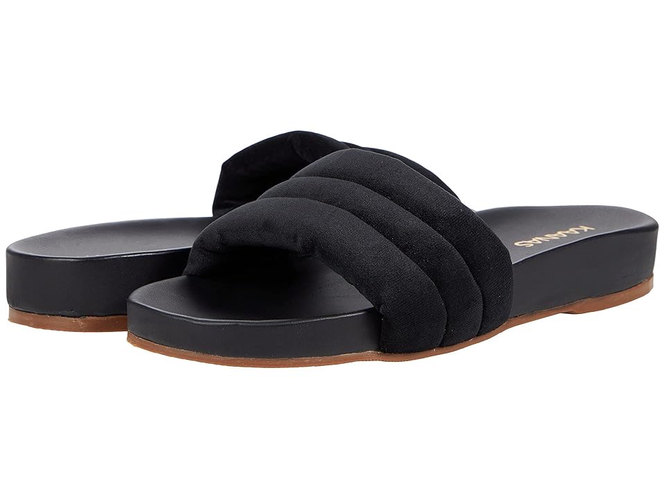 KAANAS Timor Chunky Suede Pool Slide (Black) Women's Shoes INTERNATIONAL SHIPPING