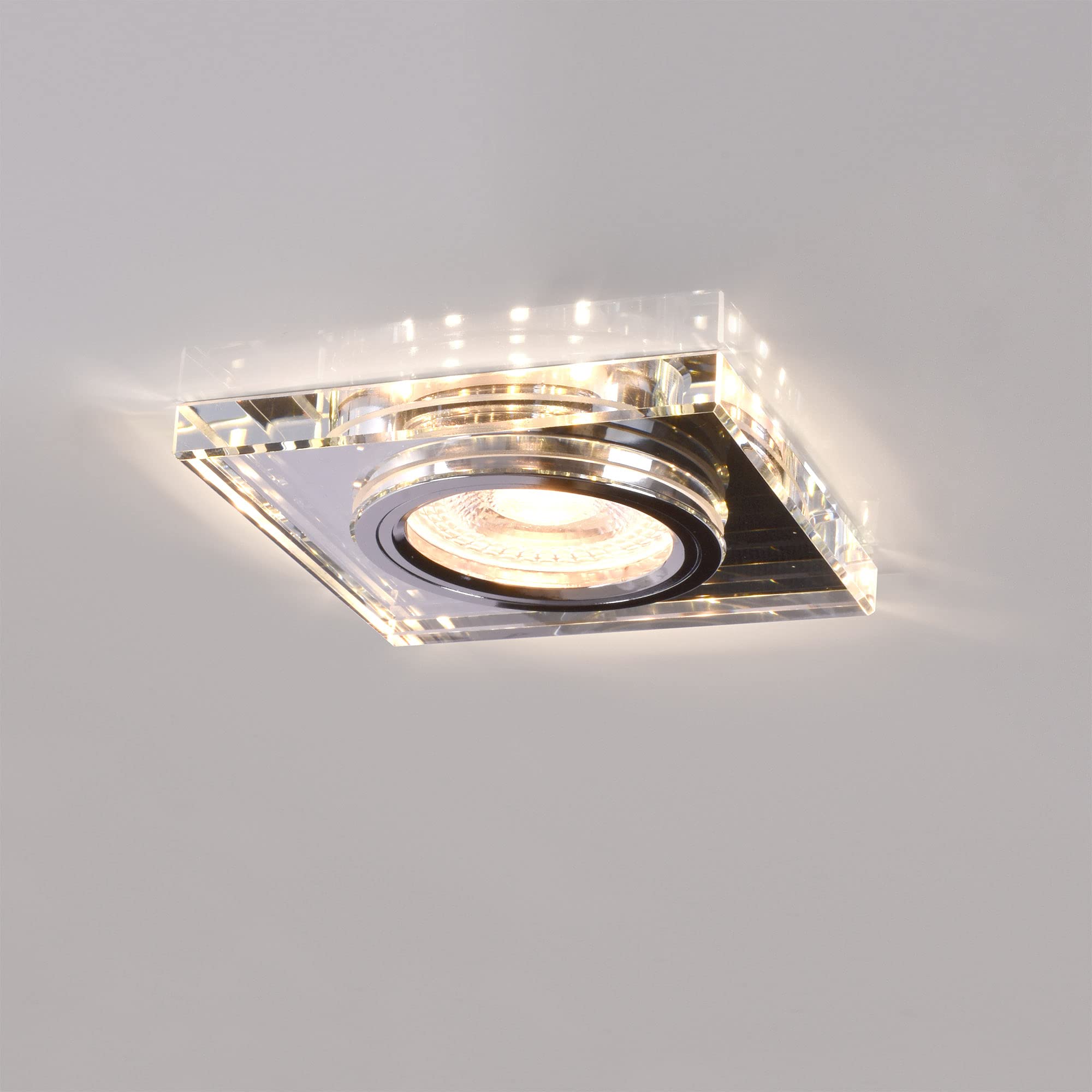 Maxkomfort 10x Glas Einbaustrahler mit LED Ring + GU10 Fassung ECKIG Einbauspot Einbauleuchte Rahmen Rostfrei Deckenspot Strahler Spot 4112