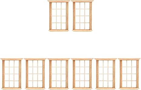 Angoily 1: 12 Scale Dollhouse Windows, 8 PCS Dollhouse Furniture Simulated Twelve Lattice Miniature Wooden Frame Photograph Props, Doll House Windows Model, DIY Bedroom