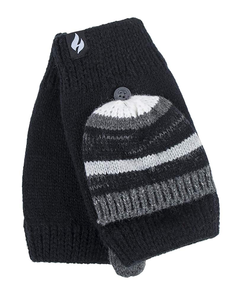 HEAT HOLDERS - Ladies Bronte Thermal Knitted Converter Versatile Mitten Gloves (One Size, Black)