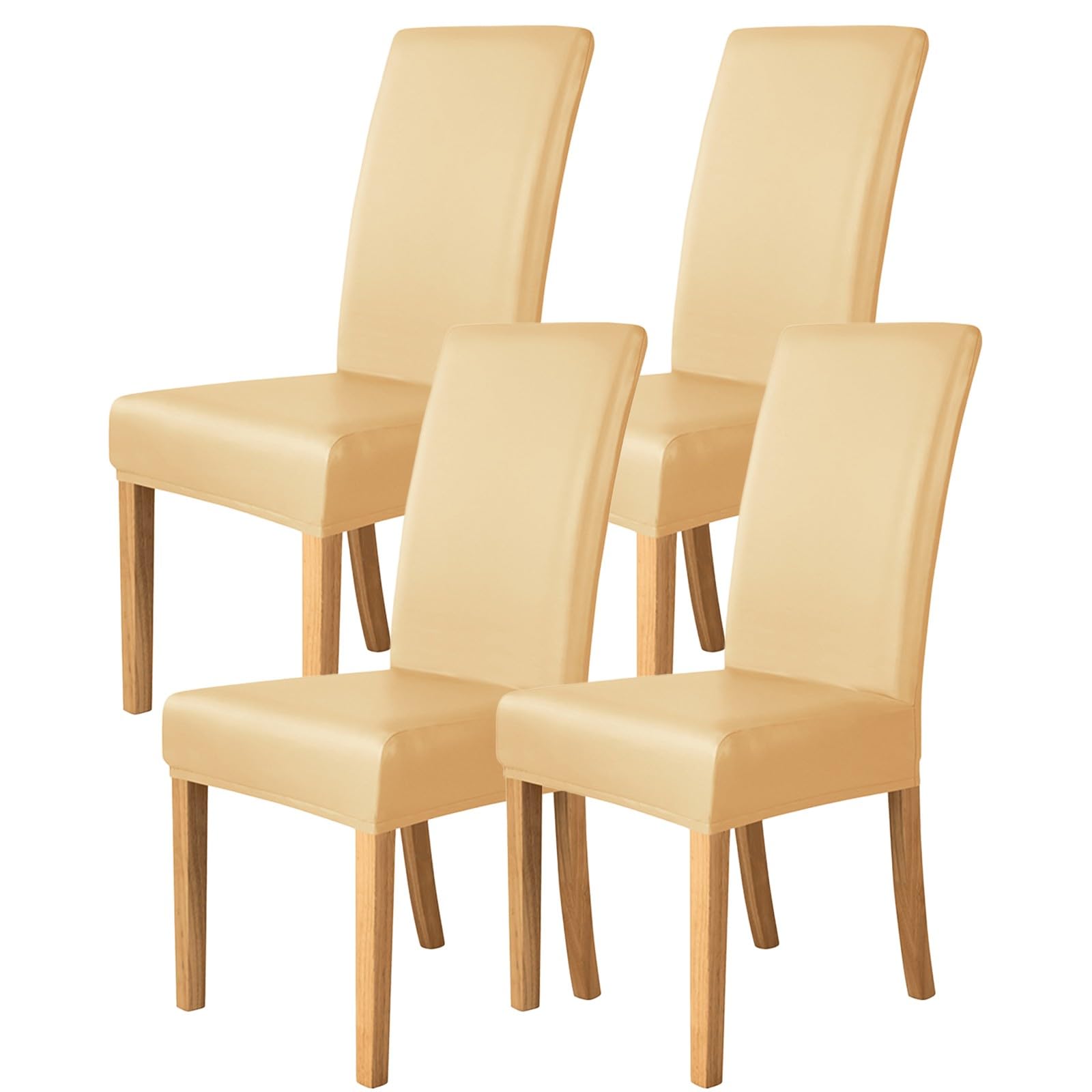Esszimmer Stuhlhussen Elastischem PU-Leder 2er-/4er-/6er-Set,Einfarbige Wasserdichte Stuhlhussen für Esszimmerstühle,Universelle Stuhlschutzbezüge für Restaurants Küchen und Hotels(Beige,4 Set)