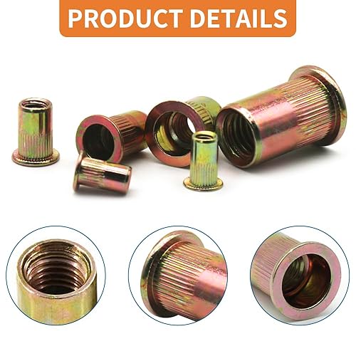 Miniatura 3 de Tkiaea Tuercas de remache, 516 ''-18UNC 50 piezas de acero al carbono chapado en zinc cabeza plana remaches insertos Nutsert remaches