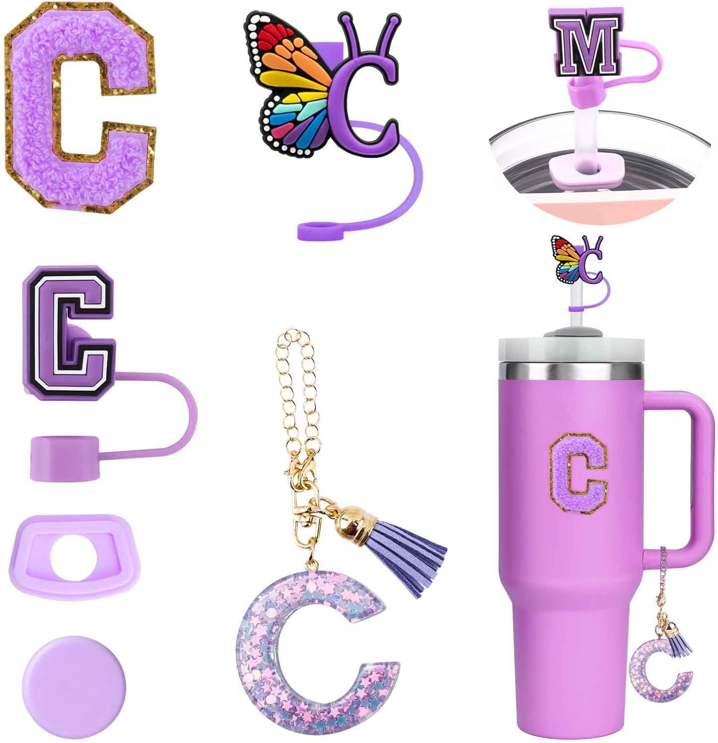6PCS Personalized Tumbler Accessories for Stanley Cup, Straw Covers for Stanley Cup, Initial Decorations, Letter Stickers, Letter Charms, and Leak Stoppers for Tumblers (C) 6PCS Personalized Tumbler Accessories for Stanley Cup, Straw Covers for Stanley Cup, Initial Decorations, Letter Stickers, Letter Charms, and Leak Stoppers for Tumblers (C)