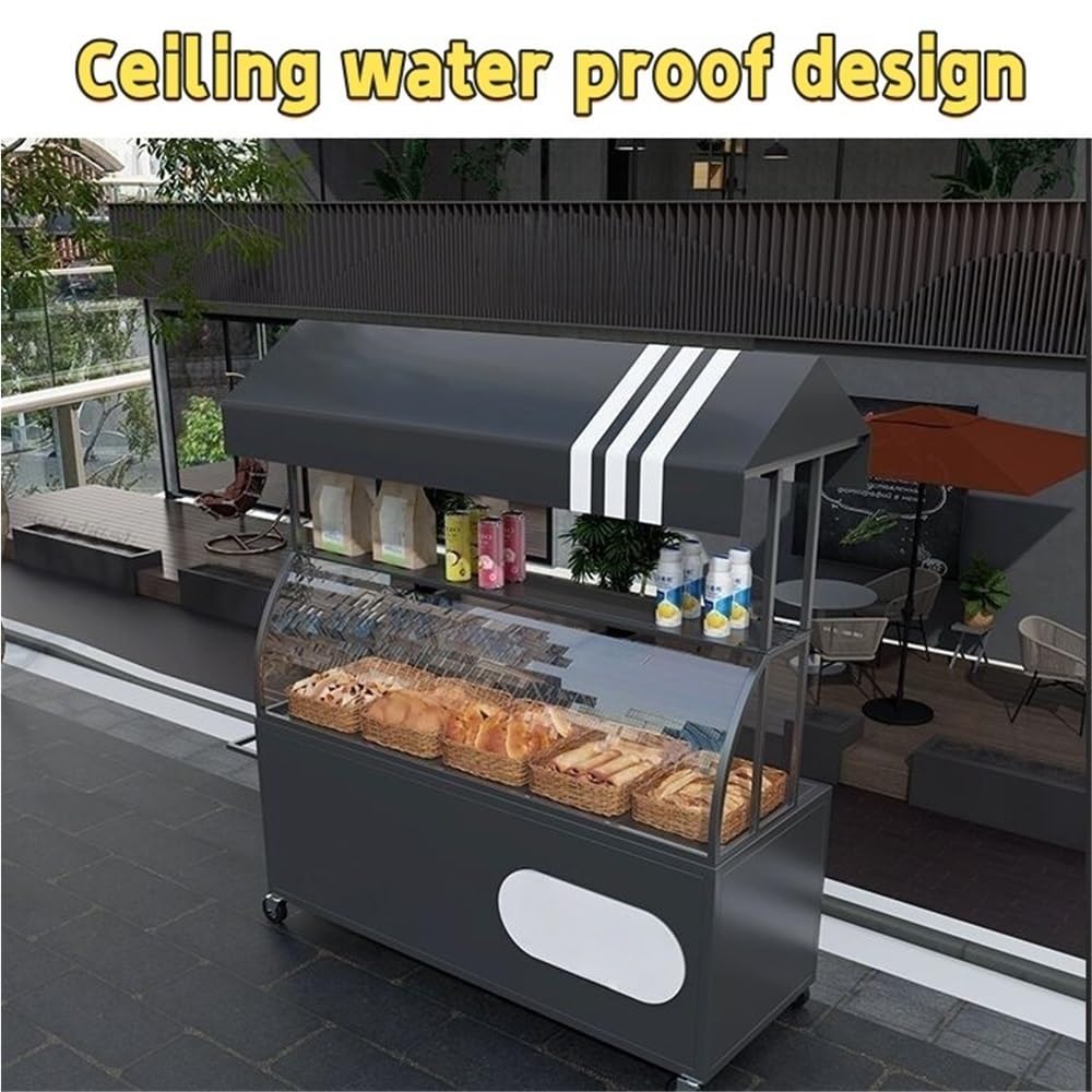 Carrello alimentare con ruote e pannello in acrilico, 140 x 194,8 cm, bancarella del mercato del ferro per eventi di street food e vendita all'aperto, design portatile e creativo