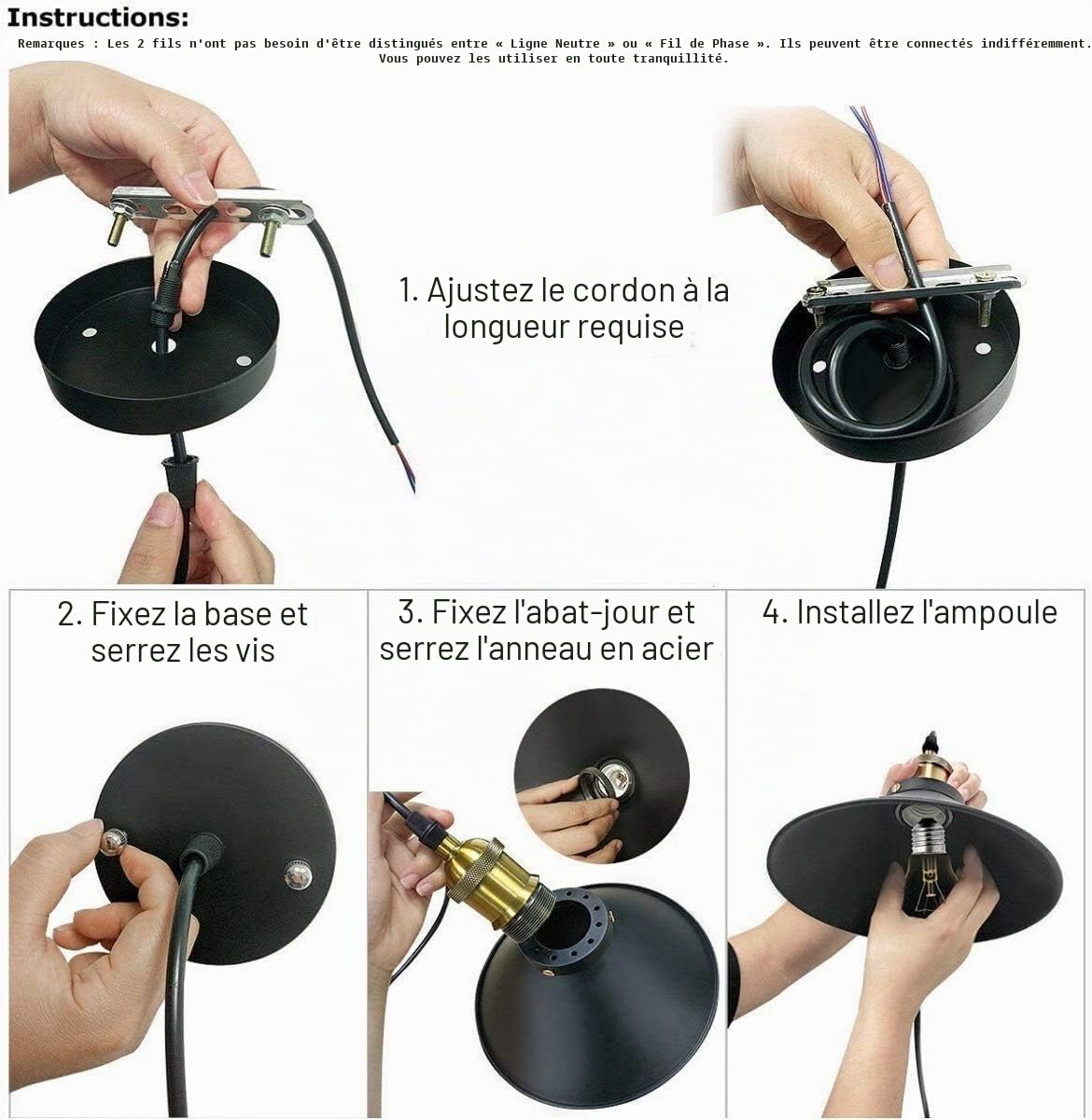 Suspension Luminaire Industrielle Noir Suspension Vintage Retro Lampe Suspendue Metal lustre Industriel Éclairage de Plafond pour Salon Chambre Cuisine Restaurant Bar Couloir 22cm