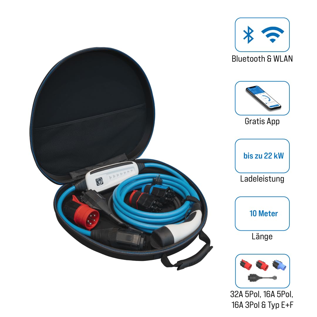 NRGkick 32A 10m optymalny zestaw, mobilna stacja ładująca do samochodów elektrycznych, ładowarka bez instalacji, w zestawie. adaptery 32A i 16A + wtyczka Schuko, kabel do ładowania EV z torbą