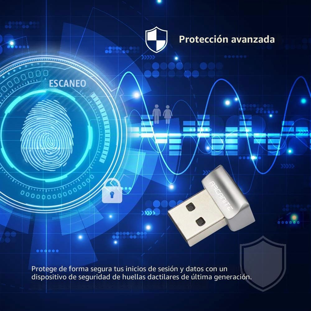 ARCANITE - Lector de huella dactilar USB para Windows 11/10 Hello, dispositivo de seguridad con sensor de 360º, identificación en 0,05 segundos
