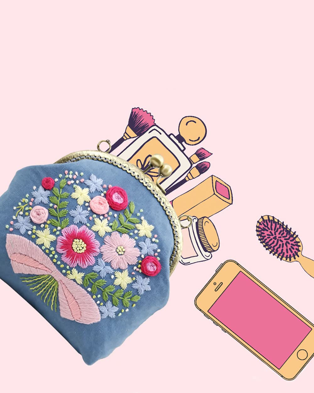 Gogobear Łatwy haft DIY torby torebka portfel torebka ręcznie haftowana torebka crossbody wiosenne kwiaty