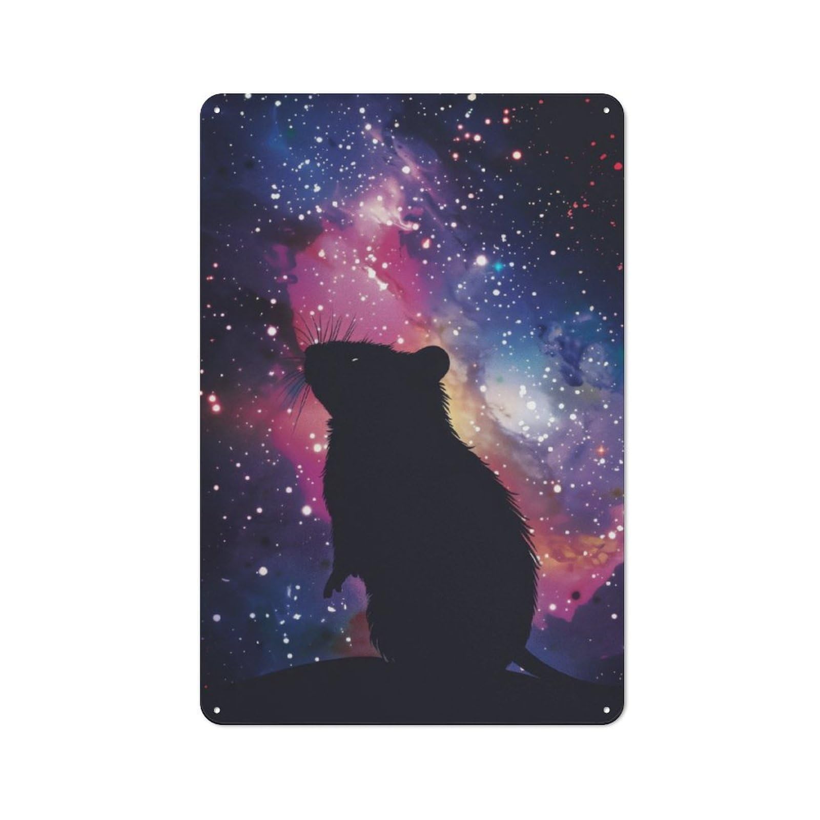 Junmoney Rat Silhouette Galaxy Rustic Metal Plaque 30X20cm For Guest Room Or Hallway, For Home Interiors, Feature Walls And Decorative Displays