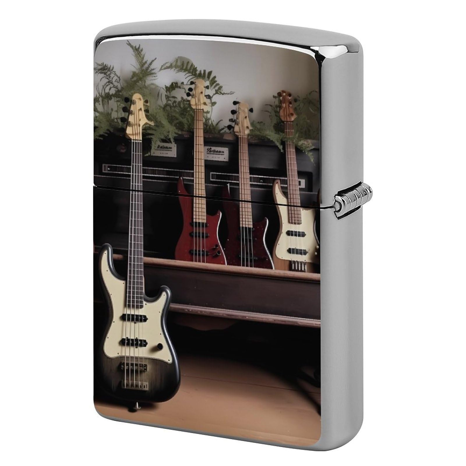 Guitar Bass Music Musical Instruments Lighter Cover for Men, Personalized Lighter Case for Birthday Gift, Flip-Top Lighters Protective Cover, Portable Lighters Shell for Outdoor, Travel