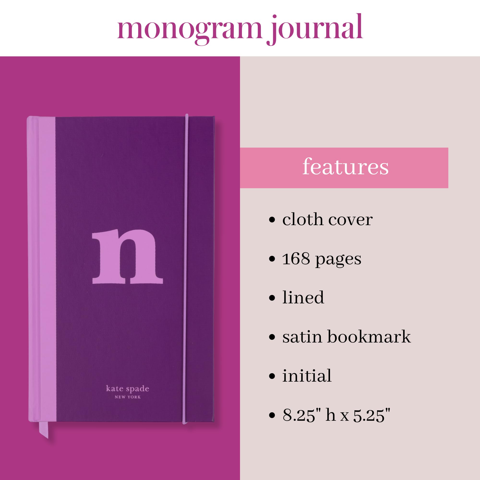kate spade new york Just Mine Notebook Journal, Monogram Cloth Hardcover Journal, 8.25" x 5.25", Diary Includes 168 Lined Pages, (N) - Image 3