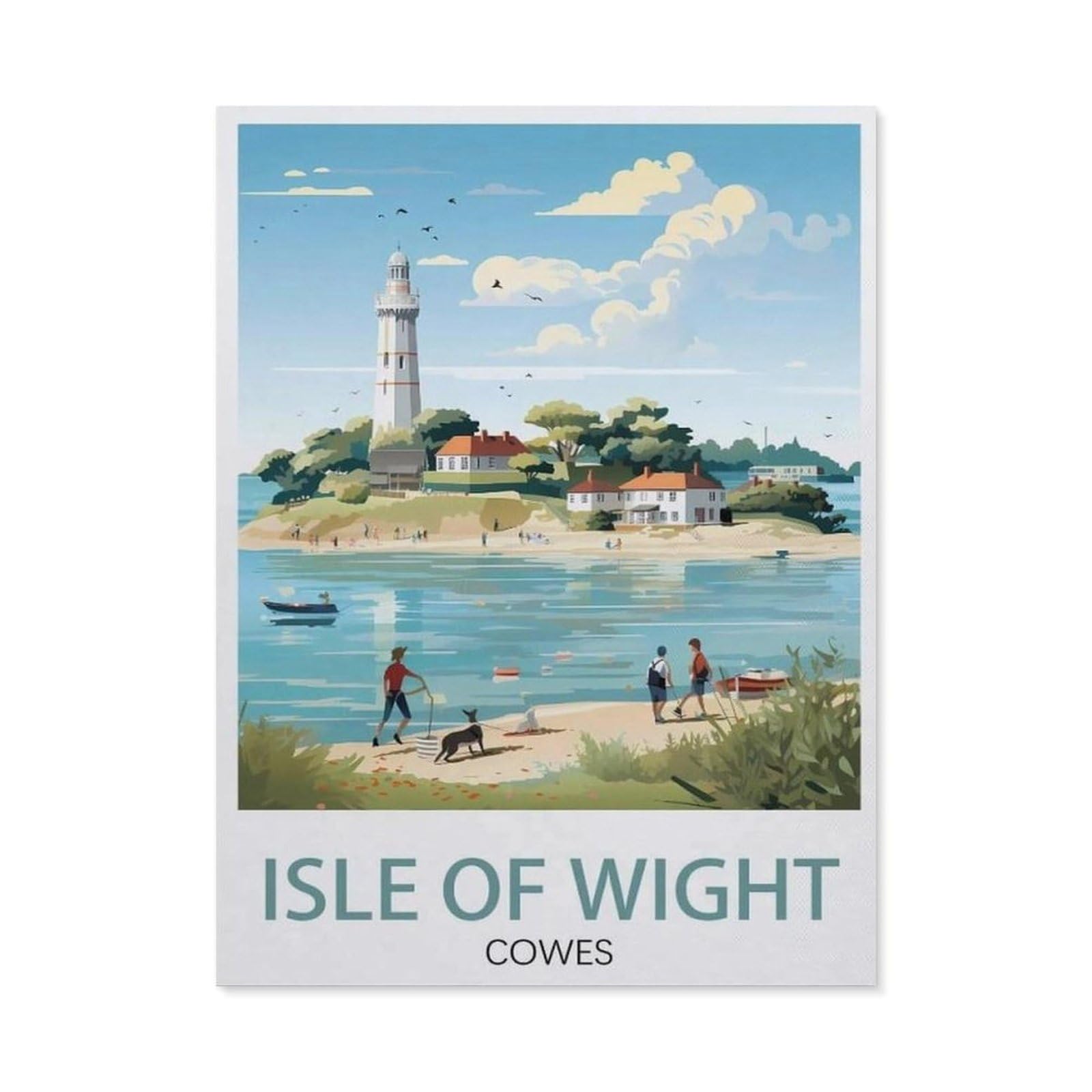 PGCKSK 5D Diamond Painting，Cowes Isle of Wight Vintage Travel Poster Lighthouse，Diamond Embroidery Cross Stitch(30 x 40 cm/11.81 x 15.74 pouces) -AG40