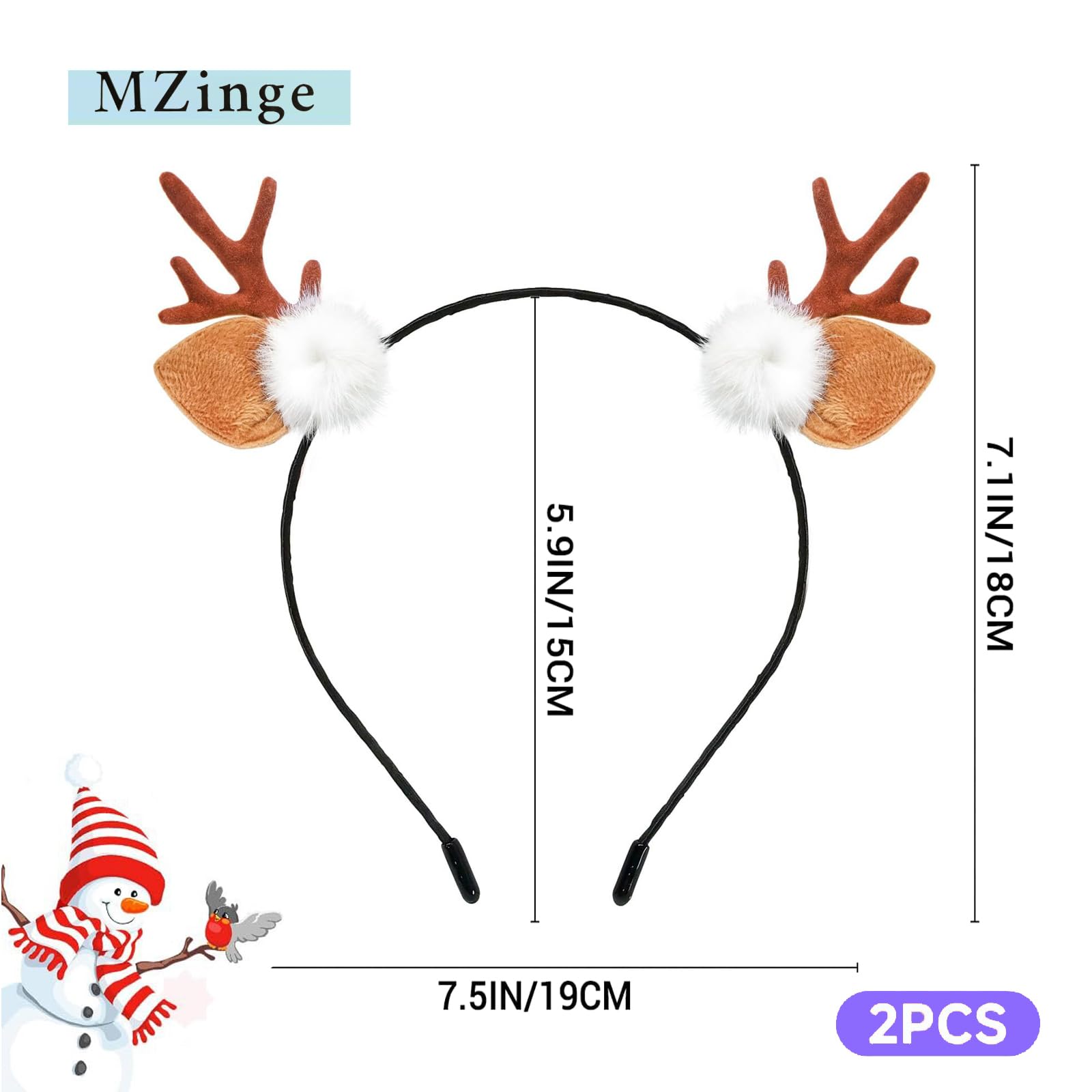 MZinge 2pcs Flocked Deer Antlers Headband, Reindeer Headdress for Christmas Halloween Cosplay Hair Accessories for Adults - Image 2