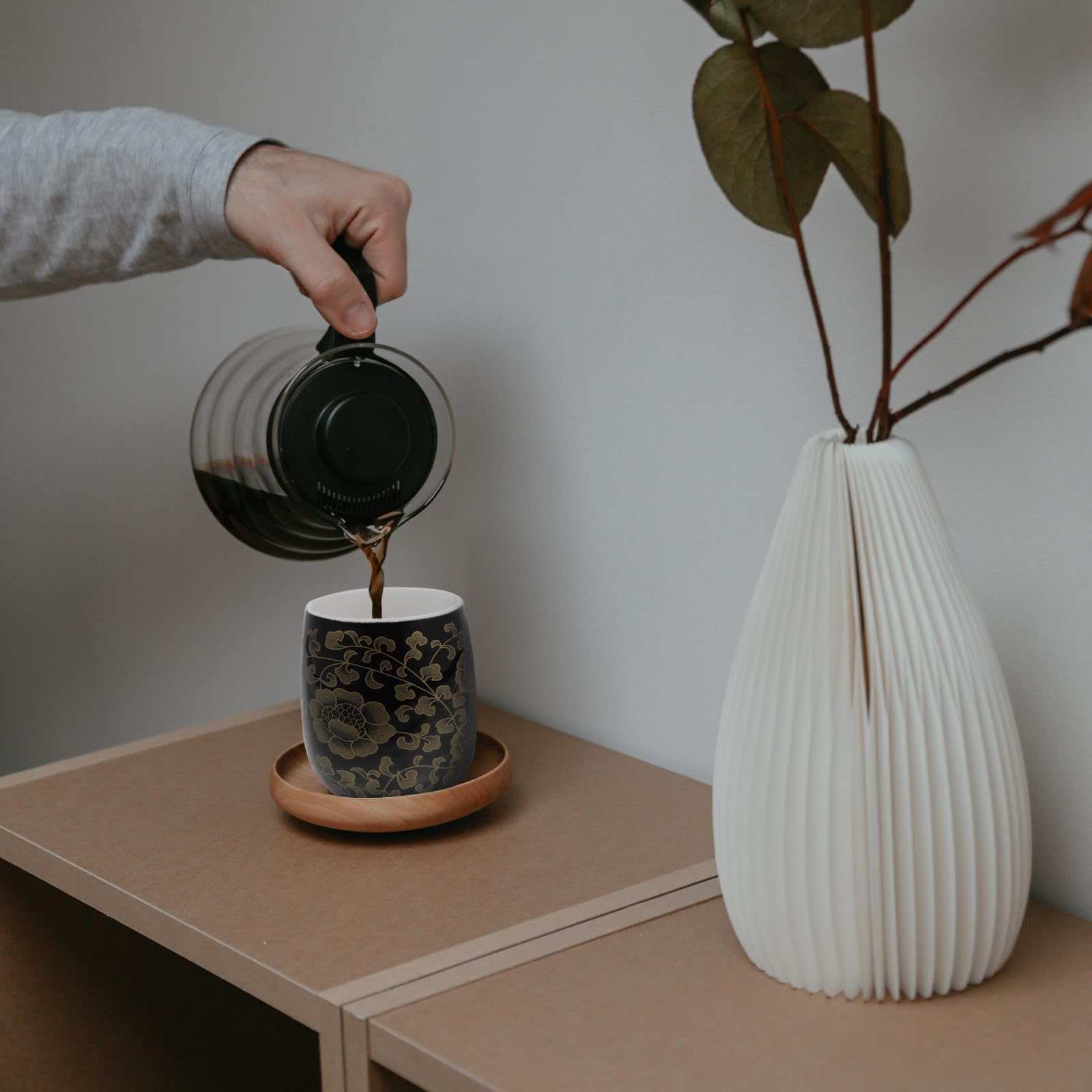 2 Stück Japanische Keramik Teetassen 180ml Hitzebeständige Trinkbecher für Büro und Zuhause Dekorative Kaffeebecher ohne Henkel